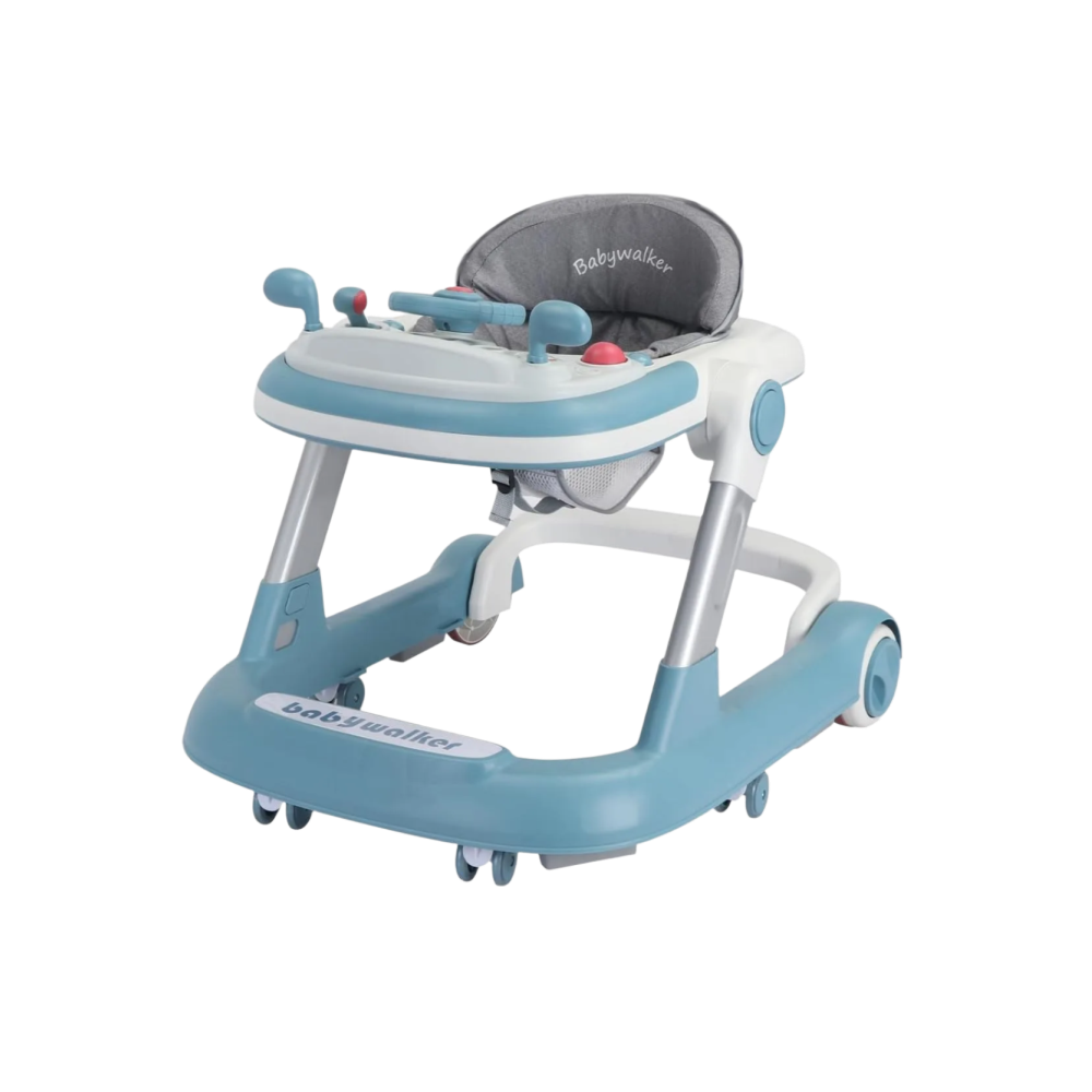 Adjustable Baby Walker with Push Support and Built-in Feeding Tray
