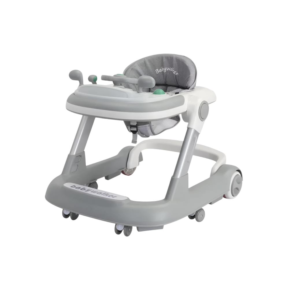 Adjustable Baby Walker with Push Support and Built-in Feeding Tray