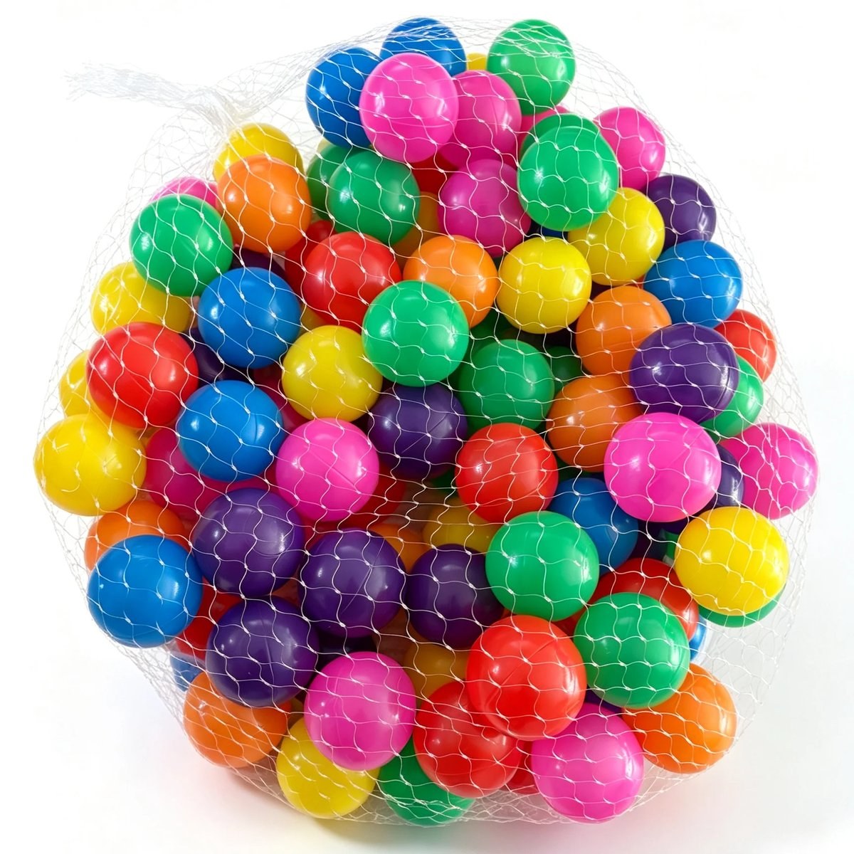 Mixed-color balls in a mesh storage bag