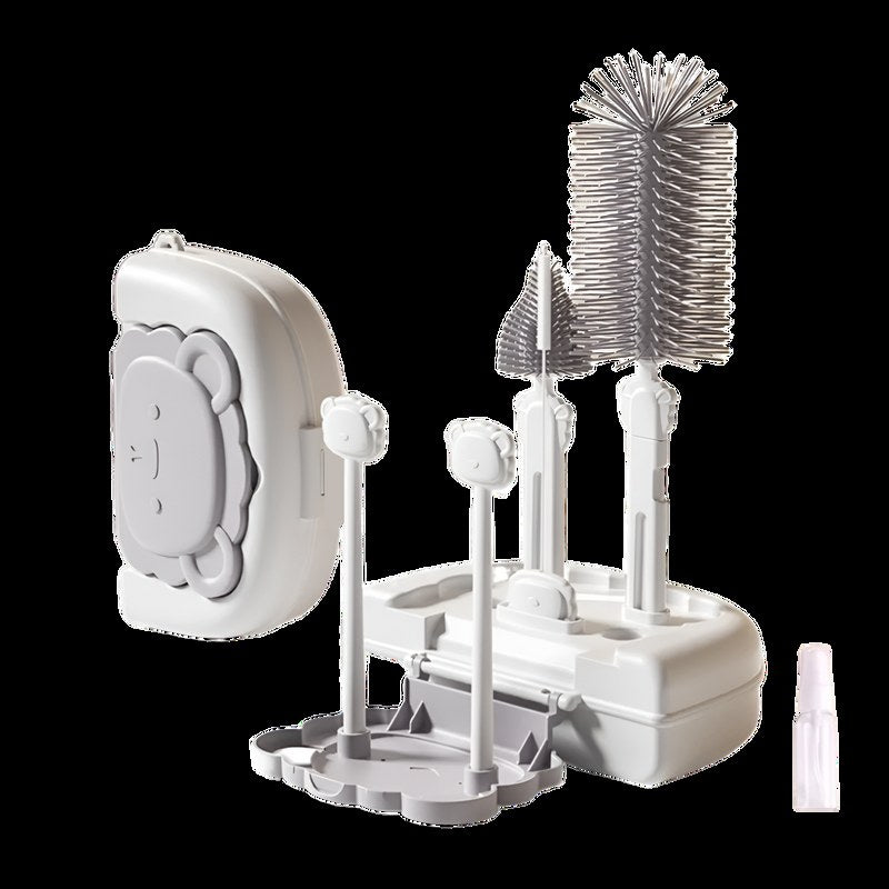 Product photo: Gray Lion brush set open, showing brushes, drying rods and case