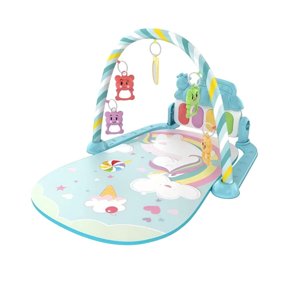 Wiggle & Play Kick Piano Gym in the Blue Unicorn design
