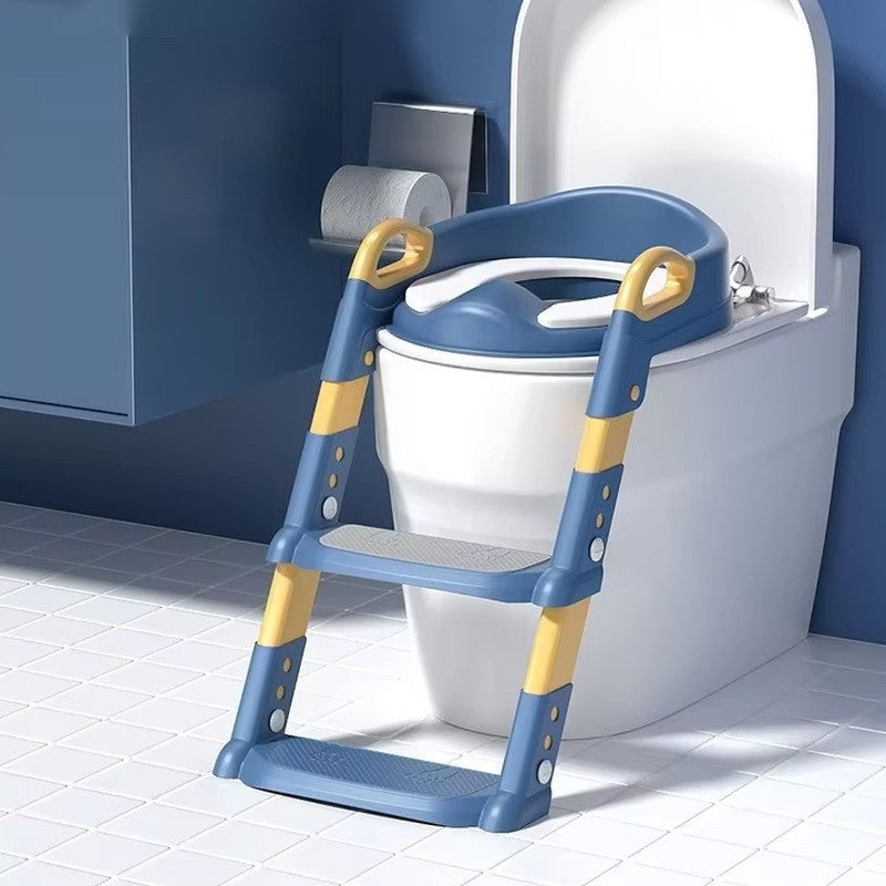 The potty ladder in a blue bathroom