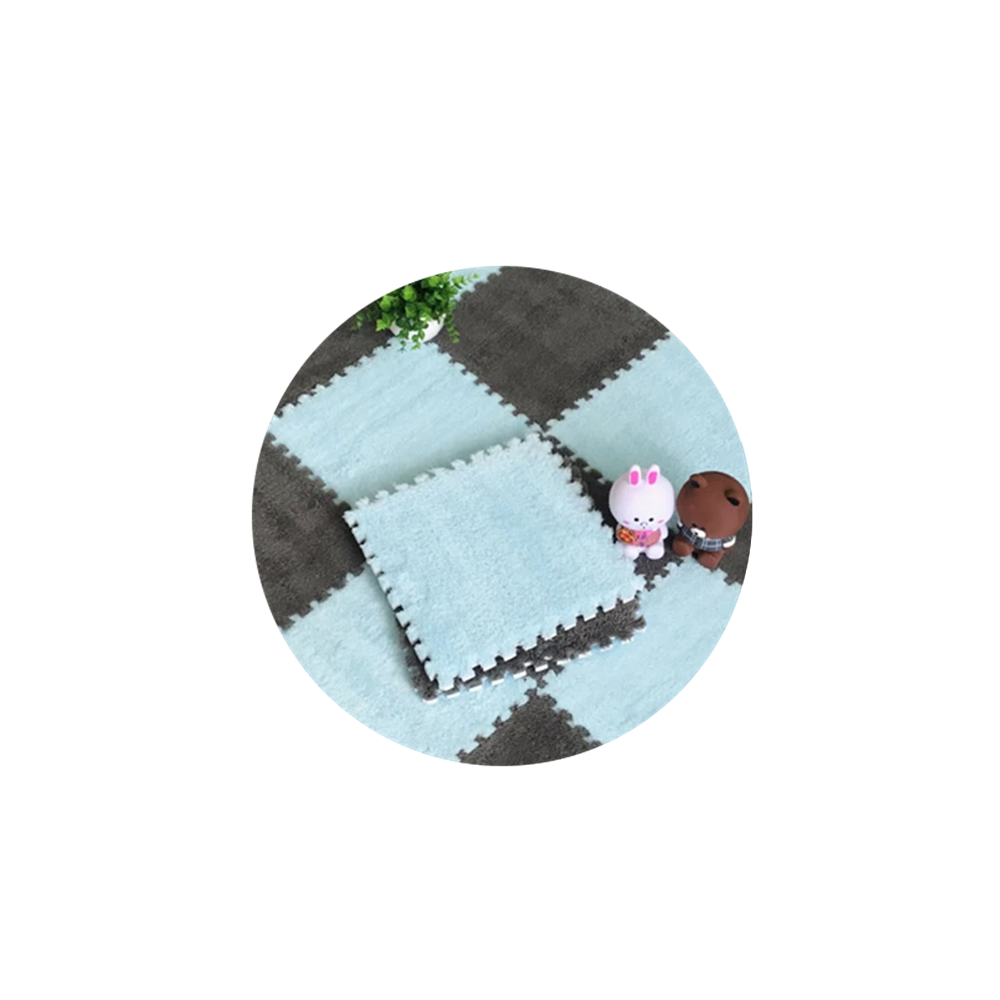 Plush Baby Floor Mat - Blue & Gray