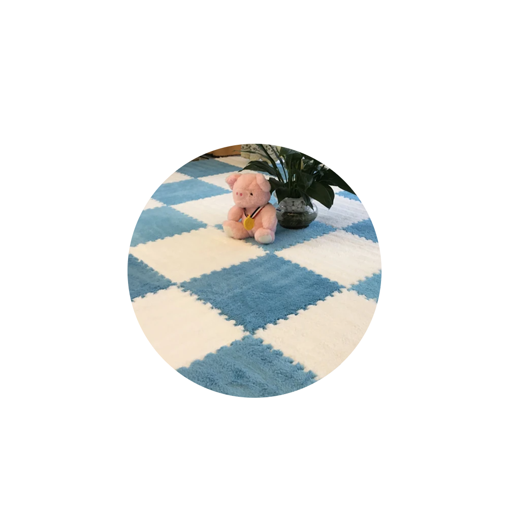 Plush Baby Floor Mat - Sky Blue & White