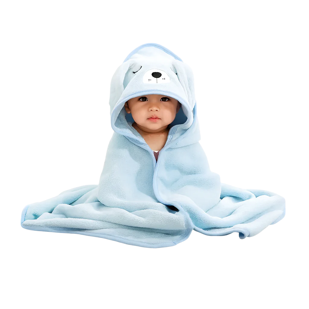 Hooded Baby Bath Towel - Blue Puppy