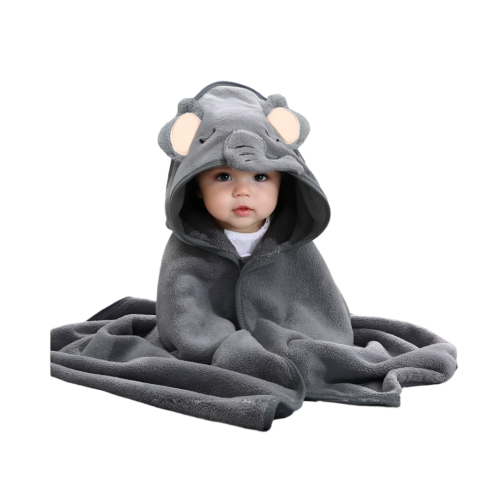 Hooded Baby Bath Towel - Gray Elephant