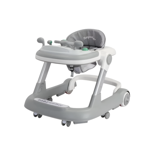 Adjustable Baby Walker with Push Support and Built-in Feeding Tray