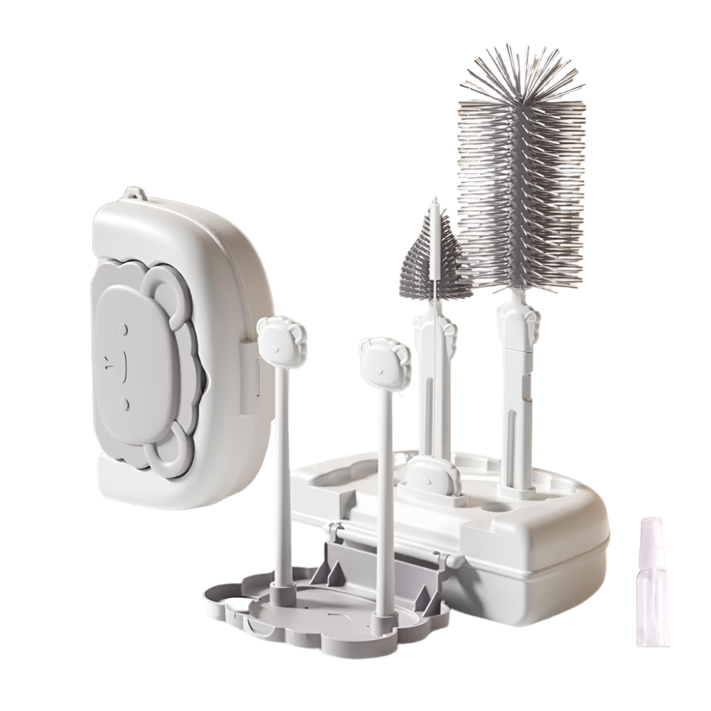 Portable Baby Bottle Cleaning Brush Set - Gray Lion