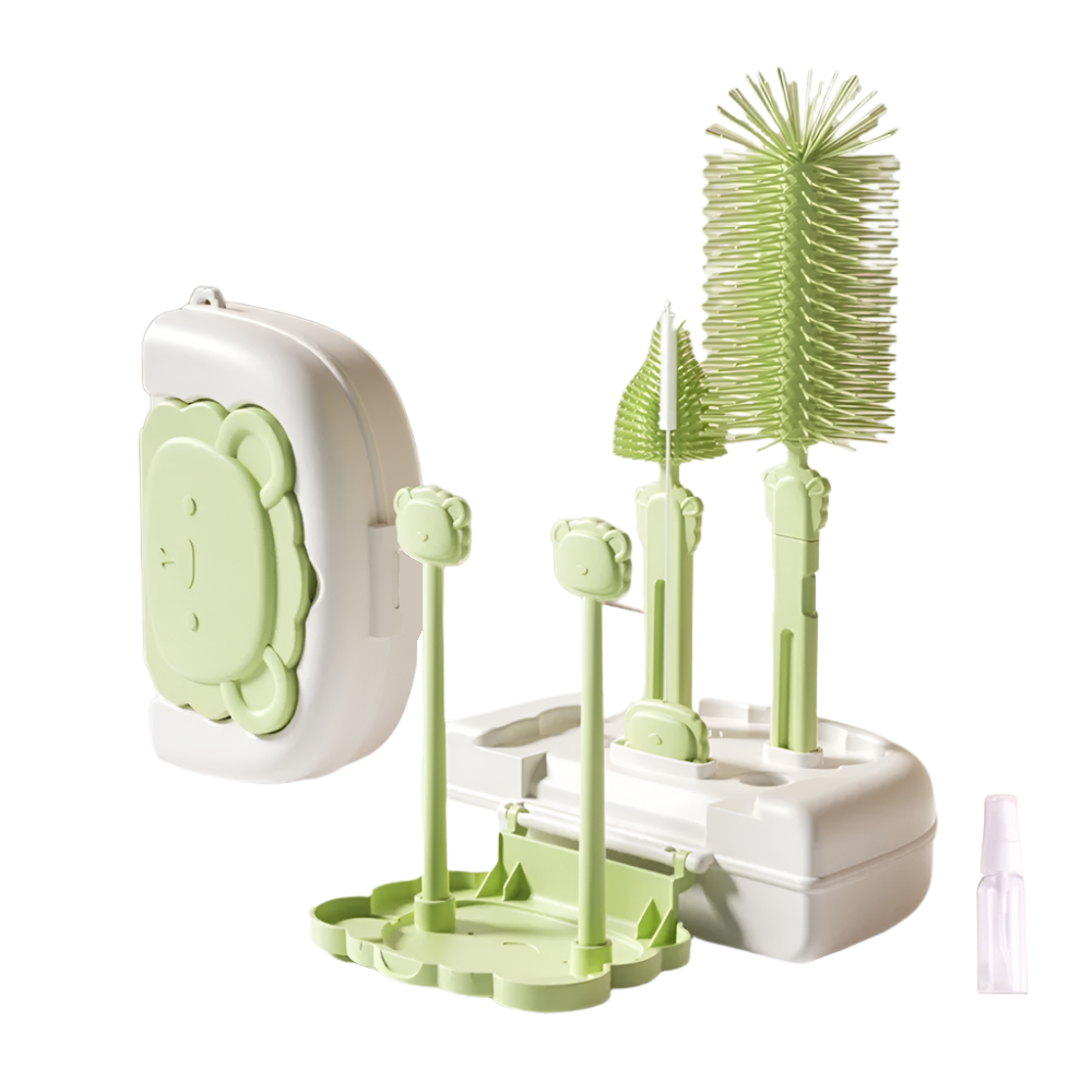 Portable Baby Bottle Cleaning Brush Set - Green Lion