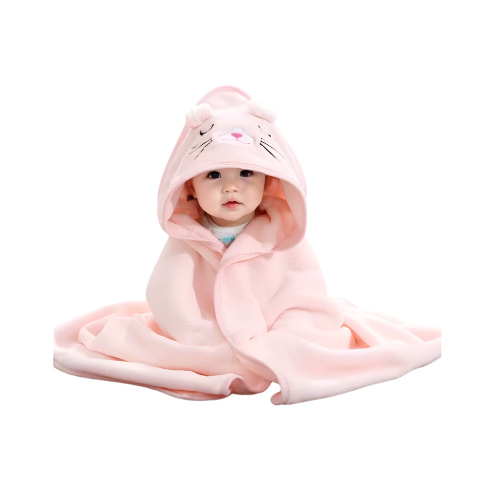 Hooded Baby Bath Towel - Pink Cat