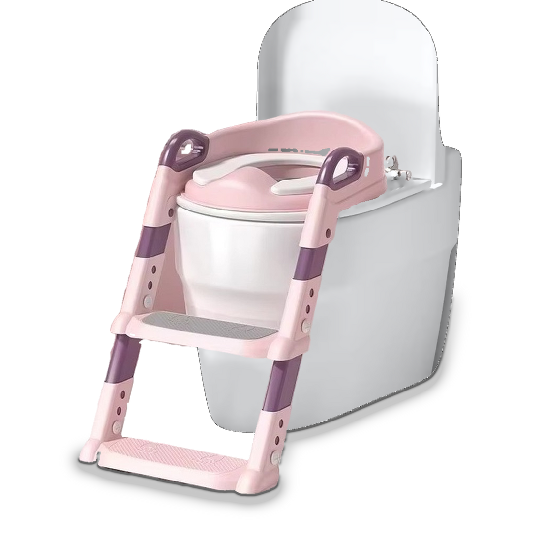 Foldable Potty Ladder with Toilet Seat in Pink, shown fitted on a toilet