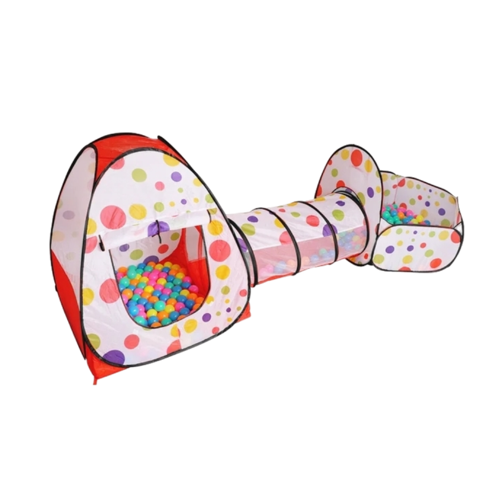 3-in-1 Kids Ball Pit & Tunnel Playset - Red & Black