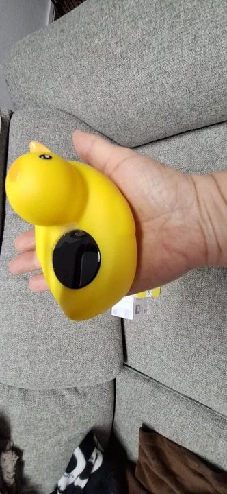 Customer photo: the duck bath thermometer held in a hand